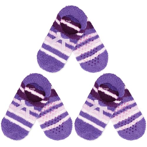 BambooMN Women's Soft Breathable Fuzzy Cozy Footies Travel Home Socks with Non-Skid Bottom, Sizes and Colors