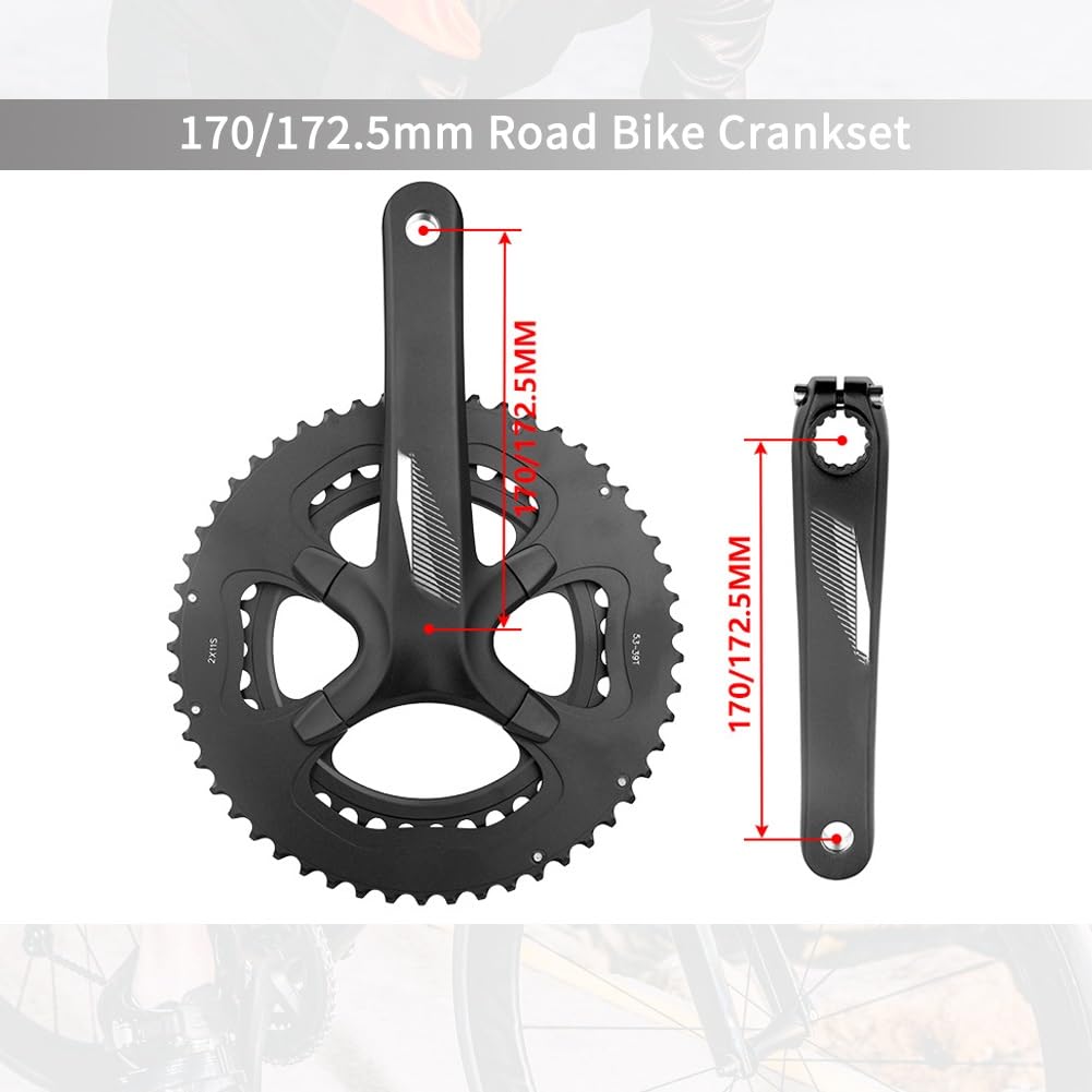 Mechanizm korbowy do roweru szosowego, zintegrowane zestawy korbowe 170 mm, 172,5 mm, 110, 39/53 zęby, podwójna prędkość, okrągła tarcza korbowa, zestaw kompatybilny z 2 x 11-biegowym stopem aluminium