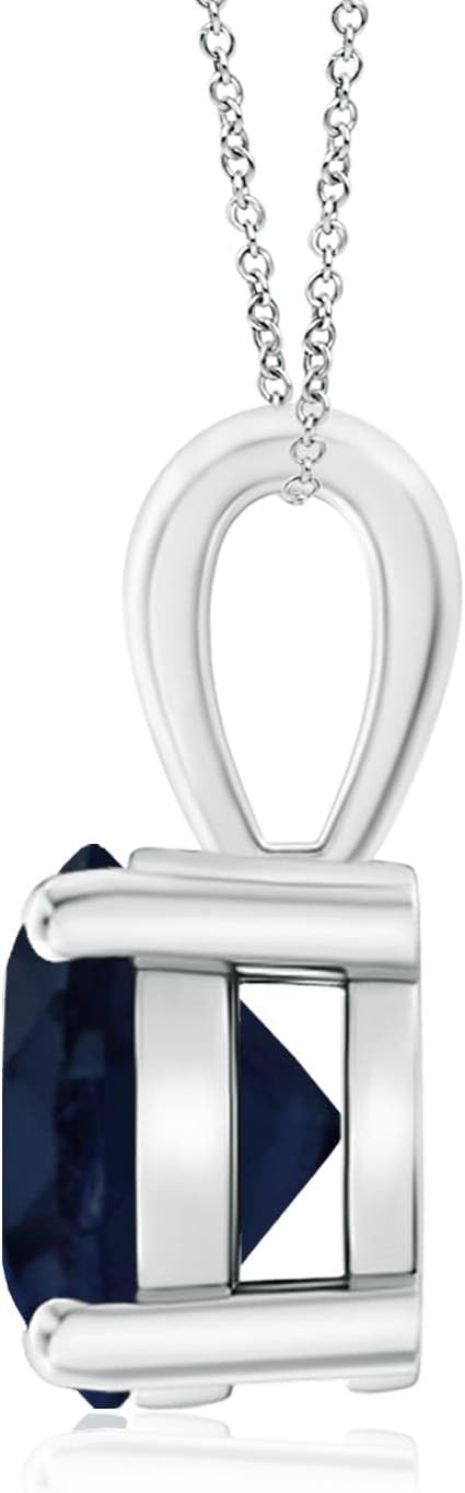 Angara Natural Blue Sapphire Solitaire Pendant for Women | Classic Prong-Set Round Blue Sapphire Pendant in 14K Solid Gold/Silver/Platinum With 18" Chain | September Birthday, Gemstone Jewelry Gift - Image 2