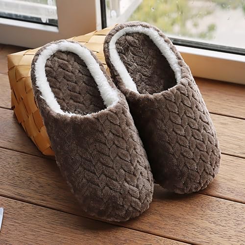 ZSpzx Women's Fuzzy Cotton Slippers Fluffy Fur Lining Flats Slip On House Winter Slipper for Indoor Outdoor Comfortable Warm Fall Winter Slides Non-Slip Cozy Plush Shoes3
