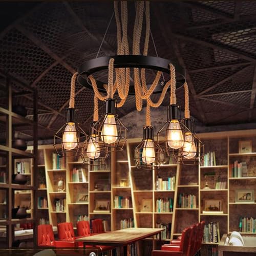 Plafonnier suspendu en corde de chanvre style Art déco rustique de salon