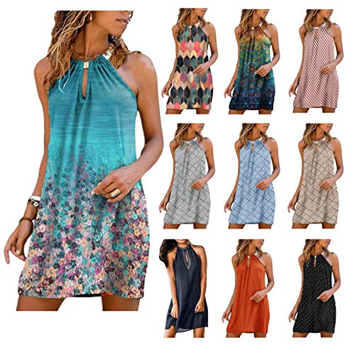Womens summer sleeveless halter neck lace swing tunic tank dress …