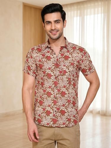 Image of Yash Gallery Men's Cotton Warli Print Shirt Collar Regular Shirt