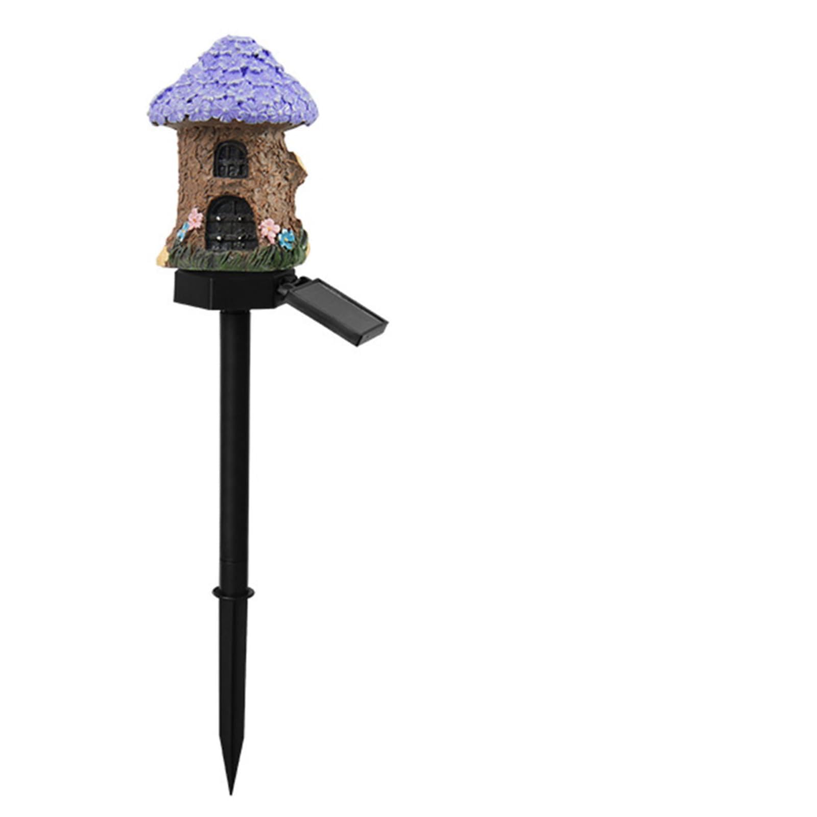 Solar Fairy House Garden Stake Lights, Waterproof Fairy Houses Light Warm LED Mushroom Solar Lights Garden Decor, Resin Mushroom and Cottage Figurines for Outside Lawn Walkway Patio Yard