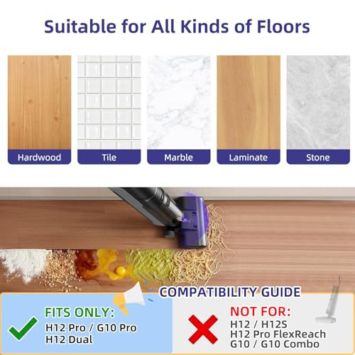 Image of Replacement Parts for Dreame H12 Pro / H12 Dual / G10 Pro Wet Dry Vacuum | NOT for Other Models. ONLY Fits H12 Pro /H12 Dual /G10 Pro. 3 Roller Brushes, 3 Filters & 1 Cleaning Brush
