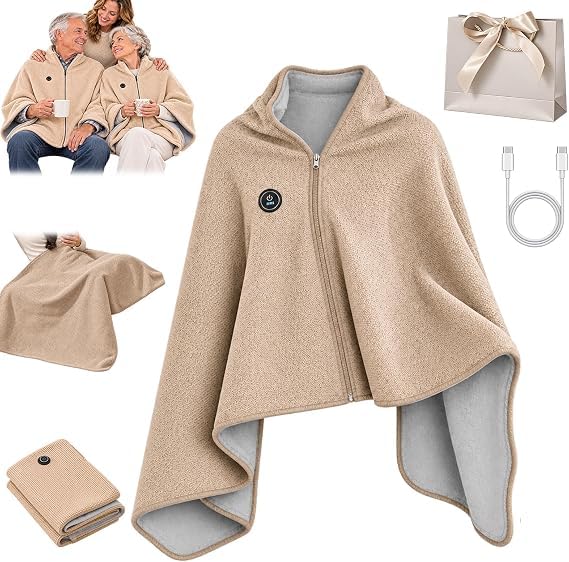 USB Heated Shawl Wrap for Women, Wearable Blanket 3 Heat Settings, Grey - image 1