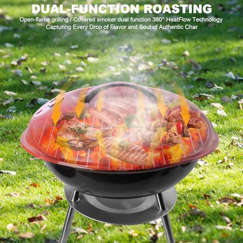 guogiyala Tragbare Holzkohlegrills – 35.6 cm kompakte Tischgrills, isolierte Deckelgrills, Camping, Picknicks, Hinterhöfe und Terrassen