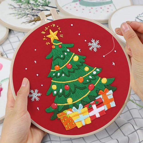 Louise Maelys 962H 4 Set Christmas Embroidery Kits For Beginners,Cross Stitch Kit For Adults,Starter Diy Needlepoint Kits With Christmas Tree Snowman Santa Claus Pattern thumb #4