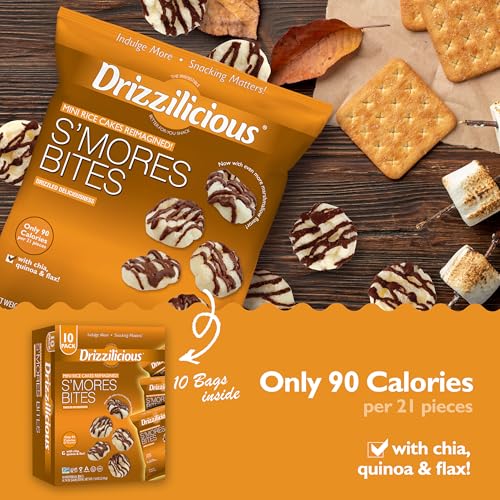 Drizzilicious Mini Rice Cakes S'mores - Rice Crisps, Healthy Snack for Adults and Kids, Flavored Rice Cakes, Vegan, Gluten Free, Allergen Free, Only 90 Calories Per Bag - 0.74 oz (Pack of 10) - Thumbnail 5