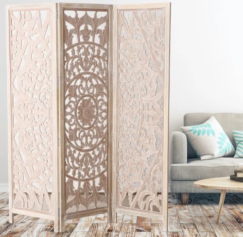 Image of Wooden Room Partition Screens for Bedroom,Living Room, Privacy Divider, Freestanding Folding Panels for Changing Room 6 feet 3 PNL Each panl Size 72 x 20 in (White Wash)