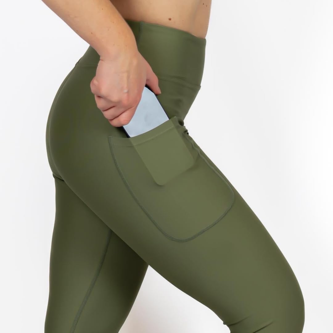 Legging - Taille haute, opaque, antidérapant, et avec poches pour téléphone - Confortable à porter au quotidien pour plus de style et de confort