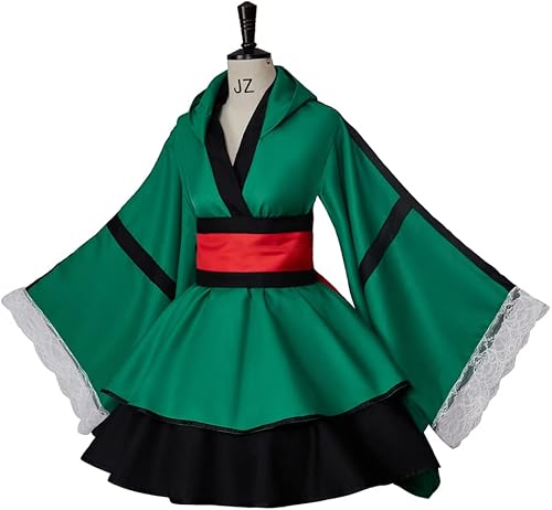 Miniatura 2 de RocailleCos Midoriya Izuku Deku - Disfraz de kimono para cosplay, vestido tipo kimono, uniforme de sirvienta de Lolita, vestido de Halloween