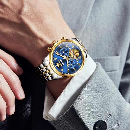 Image of OUPINKE Men Skeleton Watch Automatic Mechanical Luxury Dress Waterproof Sapphire Crystal Wrist Watches for Men