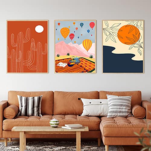 Art mural orange coucher de soleil impression canvas haut de gamme triptyque 70x100cm