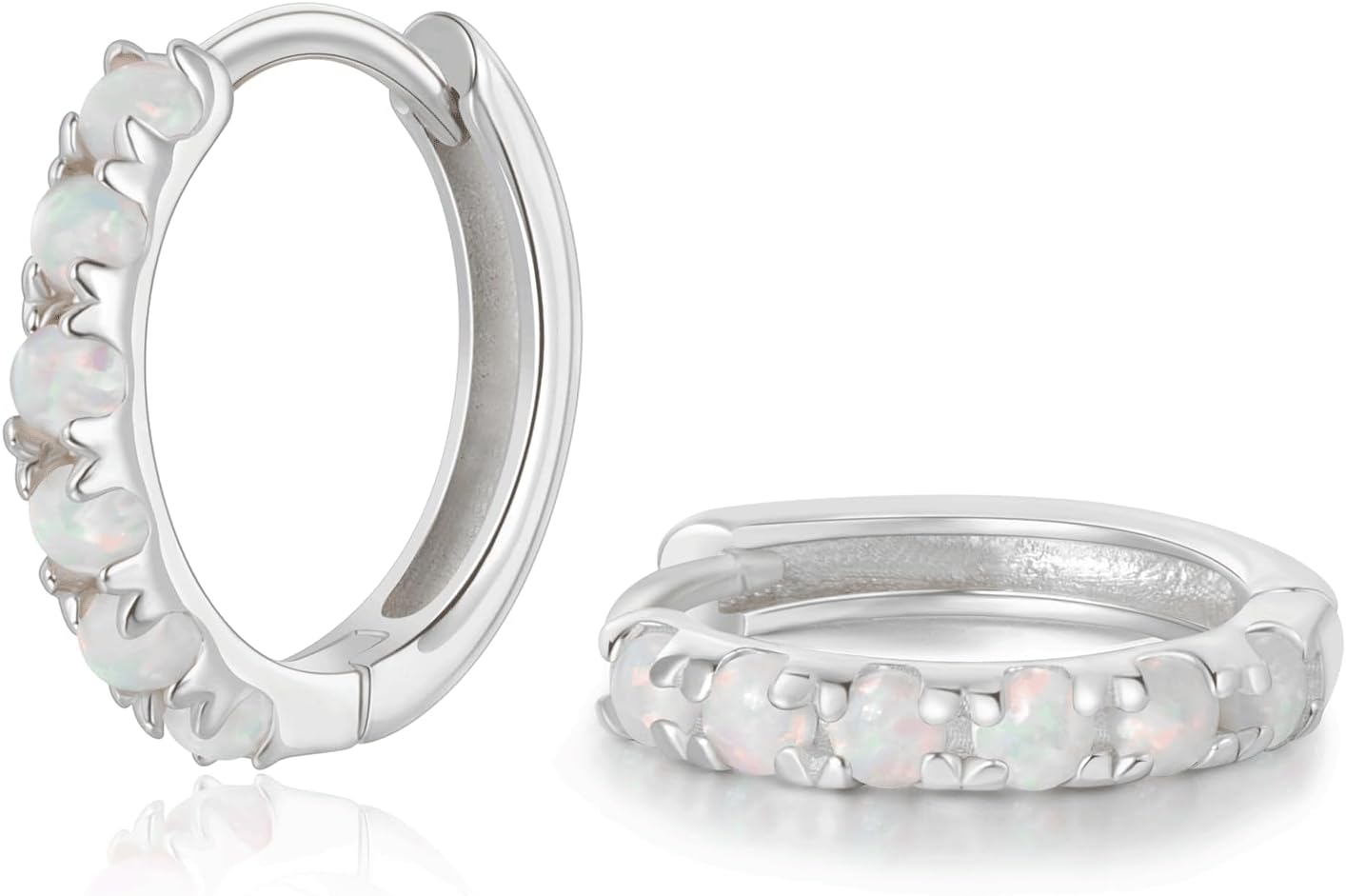 Orecchini A Cerchio In Argento 925 Con Opale – Bianco/Blu/Rosa/Verde – 6/8/10 Mm, Ipoallergenici - 5