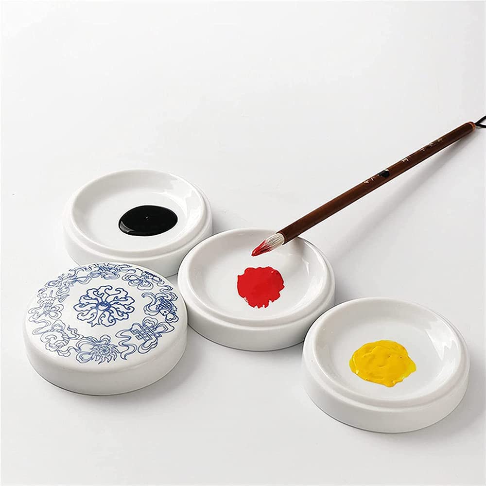 Paleta, pięciowarstwowa ceramiczna paleta kolorów niebieski i biały niebieski smok wielowarstwowy chiński obraz Pigment Disc z pokrywką Box Inkstone