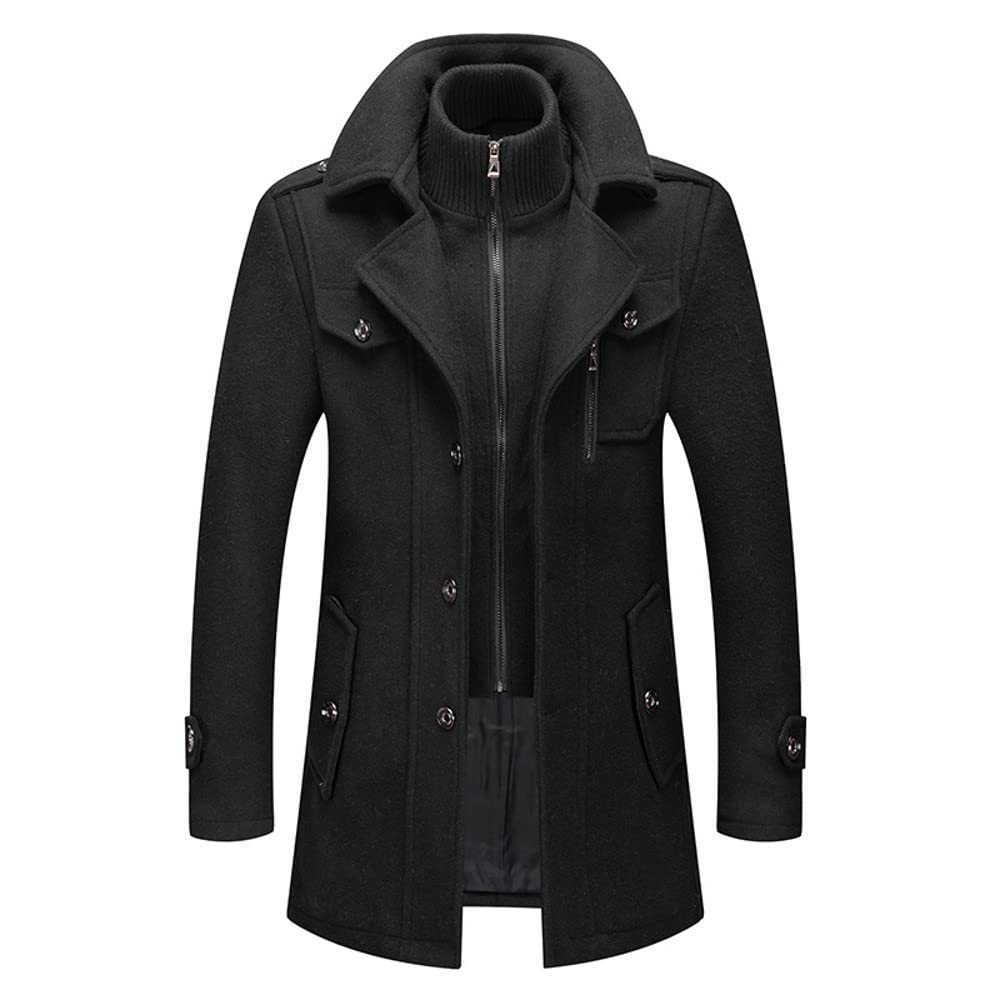 Cappotto Invernale Degli Uomini, Cappotto Caldo Di Lana Degli Uomini, Doppio Collare Rimovibile Pea Coats Casual Inverno Business Slim Fit Giacca Plus Cotone Fodera Spessa Pull Outdoor Windproof Coat