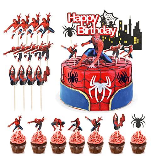 Torte Topper 33 Stücke Spider Tortendeko Kinder Cupcake Topper Kuchendeko Geburtstag Tortendeko Kindergeburtstag Kuchen Topper Jungs Mädchen