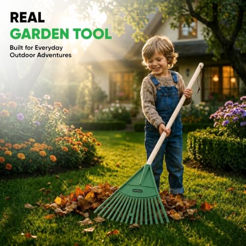 Image of Rakes with Hardwood Handle, Durable Plastic Head to Sweep Leaves in Lawn and Tidying Up The Garden, 34 inch (Green), 6 Pack