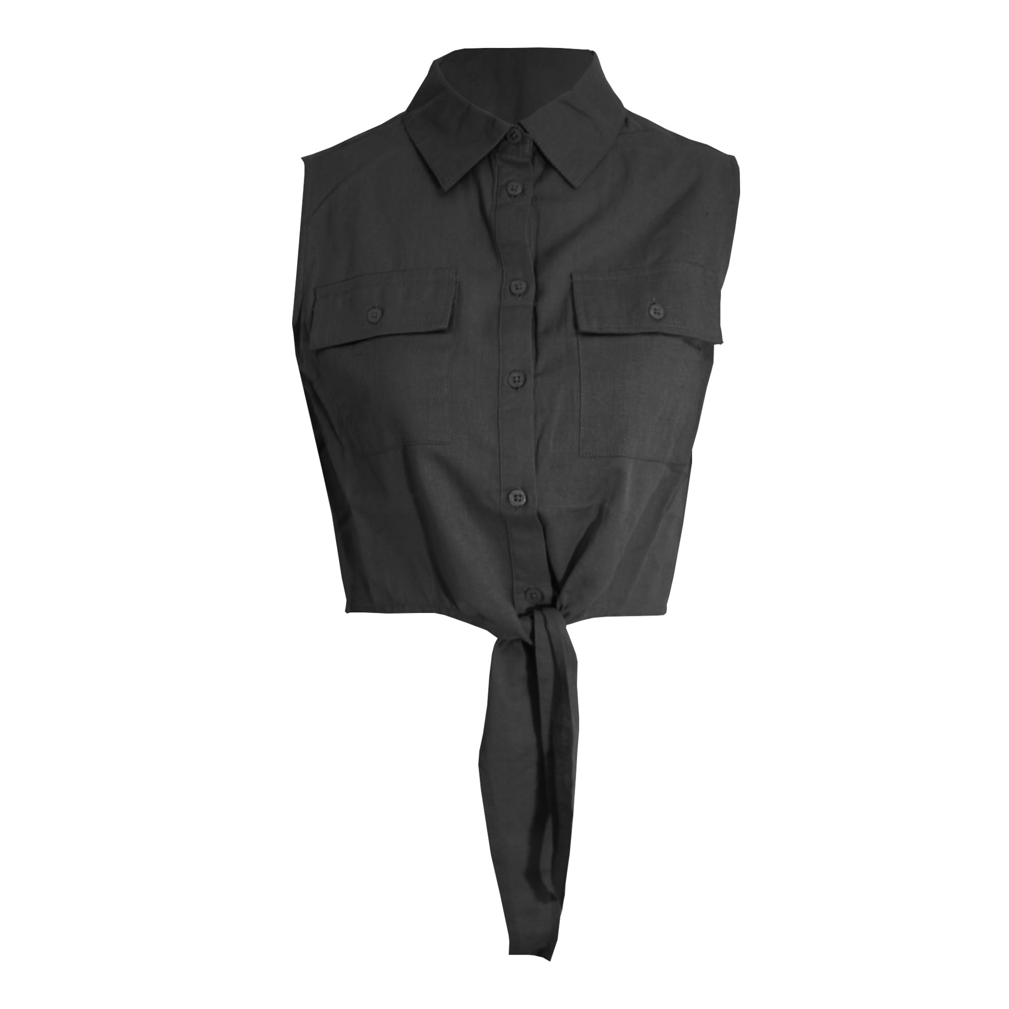 Brave Soul Women's Black / Elizabeth Tie Front Crop Shirt L