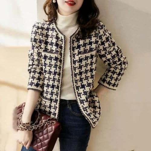LALUNE Tweed Retro Suit Jacket 3 Pack Women Winter Autumn Fragrance Lady Temperament Round Neck Casual Plaid Blazers2