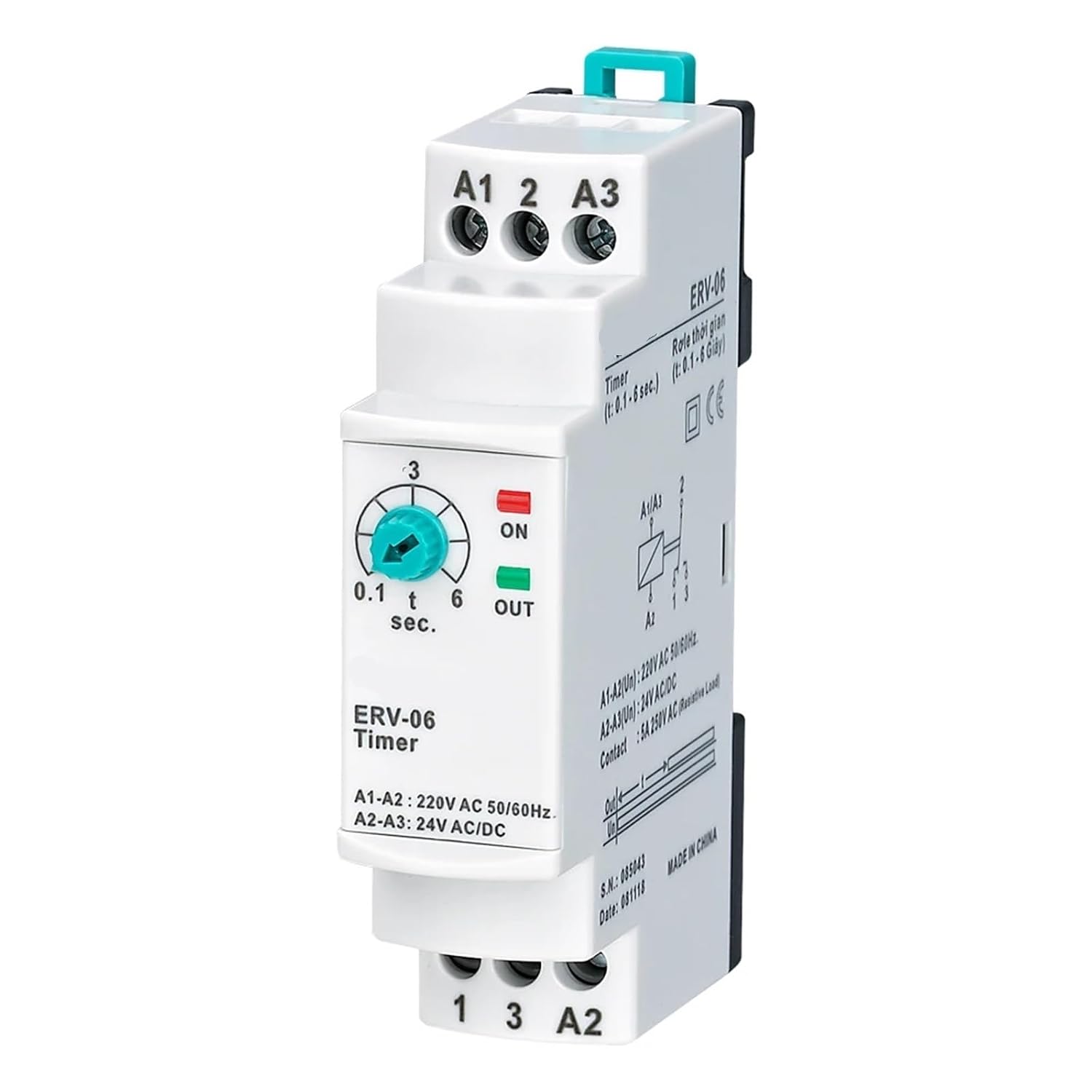 ERV-06 On Delay Time Relay Electronic Adjustable (0.1-6sec.)(150-260VAC 24VDC)