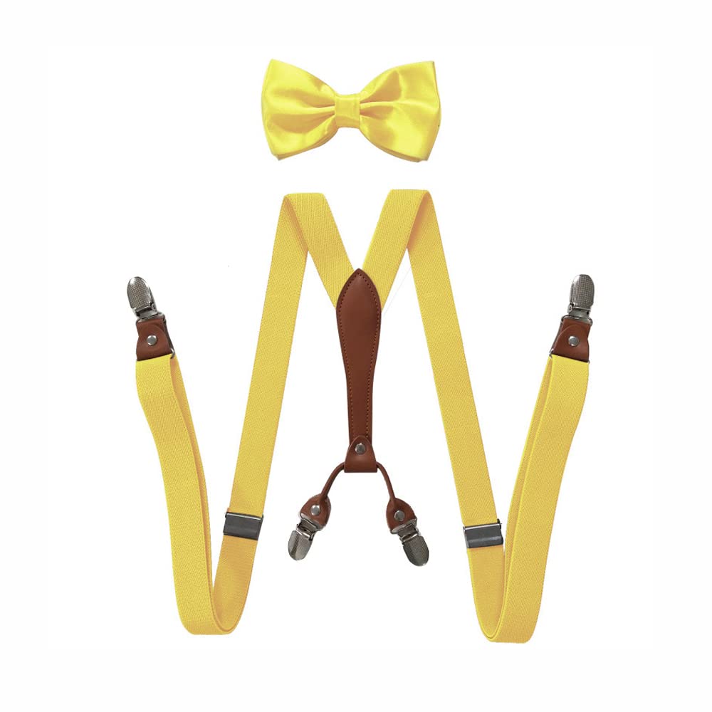 BaronHong Bretels Vlinderdas Set voor Vrouwen Mannen 1 Inch Breed Y Vorm Met 4 Clips Verstelbare Bretels Voor Bruiloft Formele Evenementen, camel, M