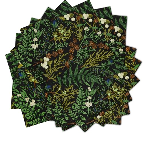 Image of Spring Green Leaves Placemats Set of 6 Botanical Fern Leaf Floral Place Mats Washable Kitchen Dining Summer Black Linen Table Mats Stain Heat-Resistant for Home Party Indoor 12x18 in