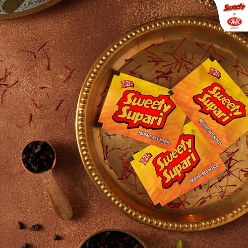 Image of Sweety Supari Kesar Scented | Premium Saffron Flavoured Betel Nut Mouth Freshener | Meethi Supari | Pack of 35 Sachets