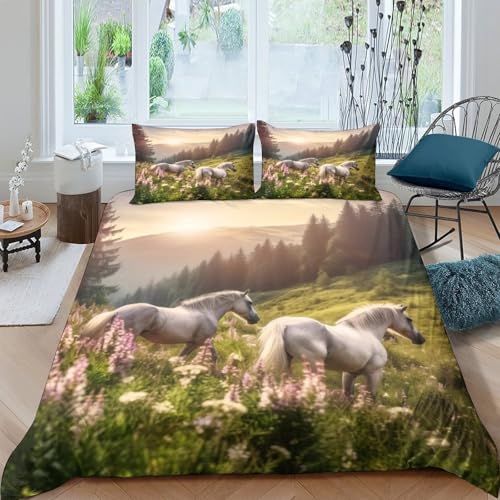 Housse de couette effet 3D cheval blanc en microfibre premium parure lit double ultra douce - 4