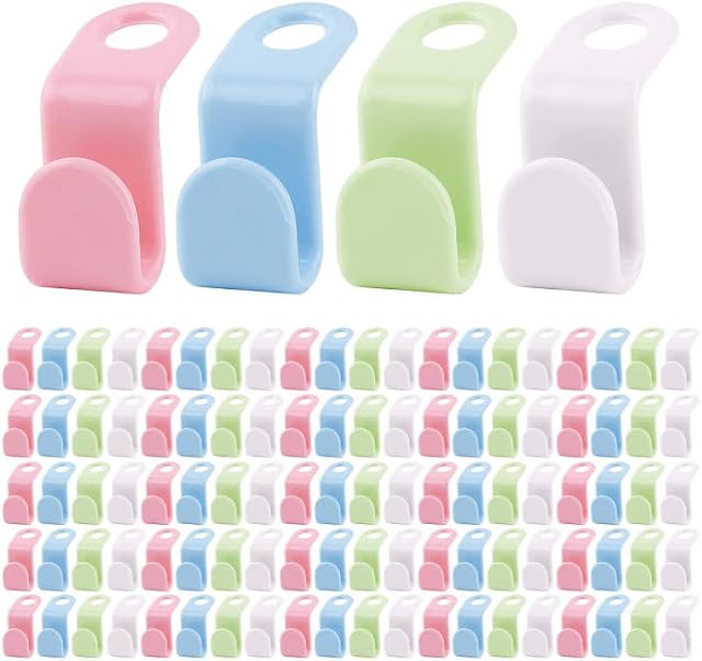 WXJ13 100 PCS Clothes Hanger Connector Hooks Space, Hanger Hooks Connector, Saving Hangers Clip, Closet Hanger Extender Clips with Storage Bag for Wardrobe Closet(Pink, Blue, Green and White)