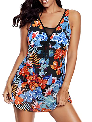 American Trends Plus Size Women Swimsuits One Piece Bathing Suits Tummy Control Vintage Halter Swimdress Athletic Swimwear Blue-Red 16-18 thumb #4