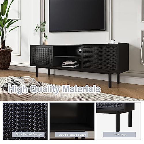 Orrd Tv Stand For Tvs Up To 70 Inch, Accent Iron Rattan Storage Cabinet Television Stands Entertainment Media Center Console Table With Sliding Barn Door And Adjustable Shelves For Living Room #TOP3