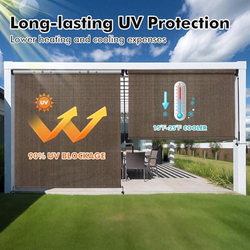 Image of Artpuch Patio Shades Roll Up Outdoor Roller Shade (10'Wx8'H), Cordless Exterior Roller Blinds Cloth for Porch Pergola Gazebo, Mocha