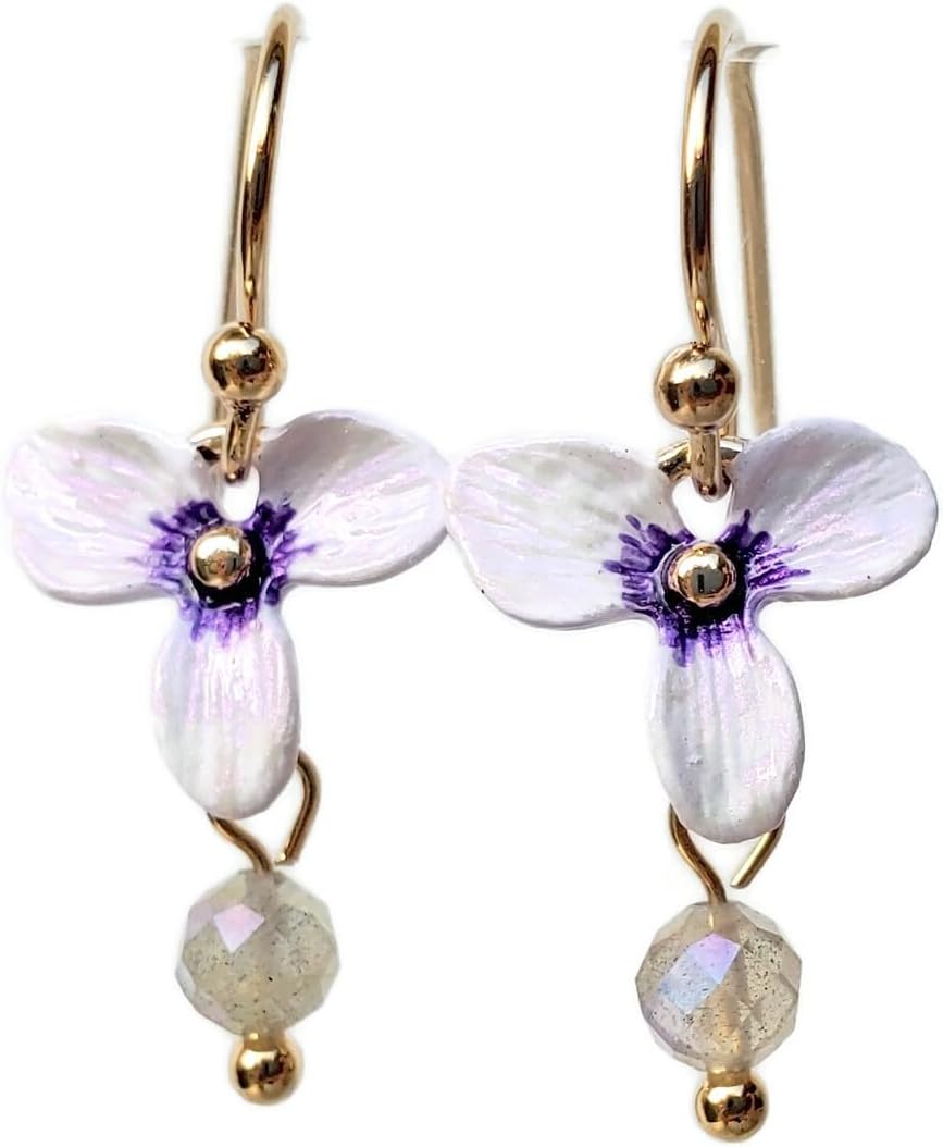 Mini White Orchid Earrings w Gold Filled Ear Wires- Hand Painted Tiny Flower Art w/Crystals - Quality Handmade Gift