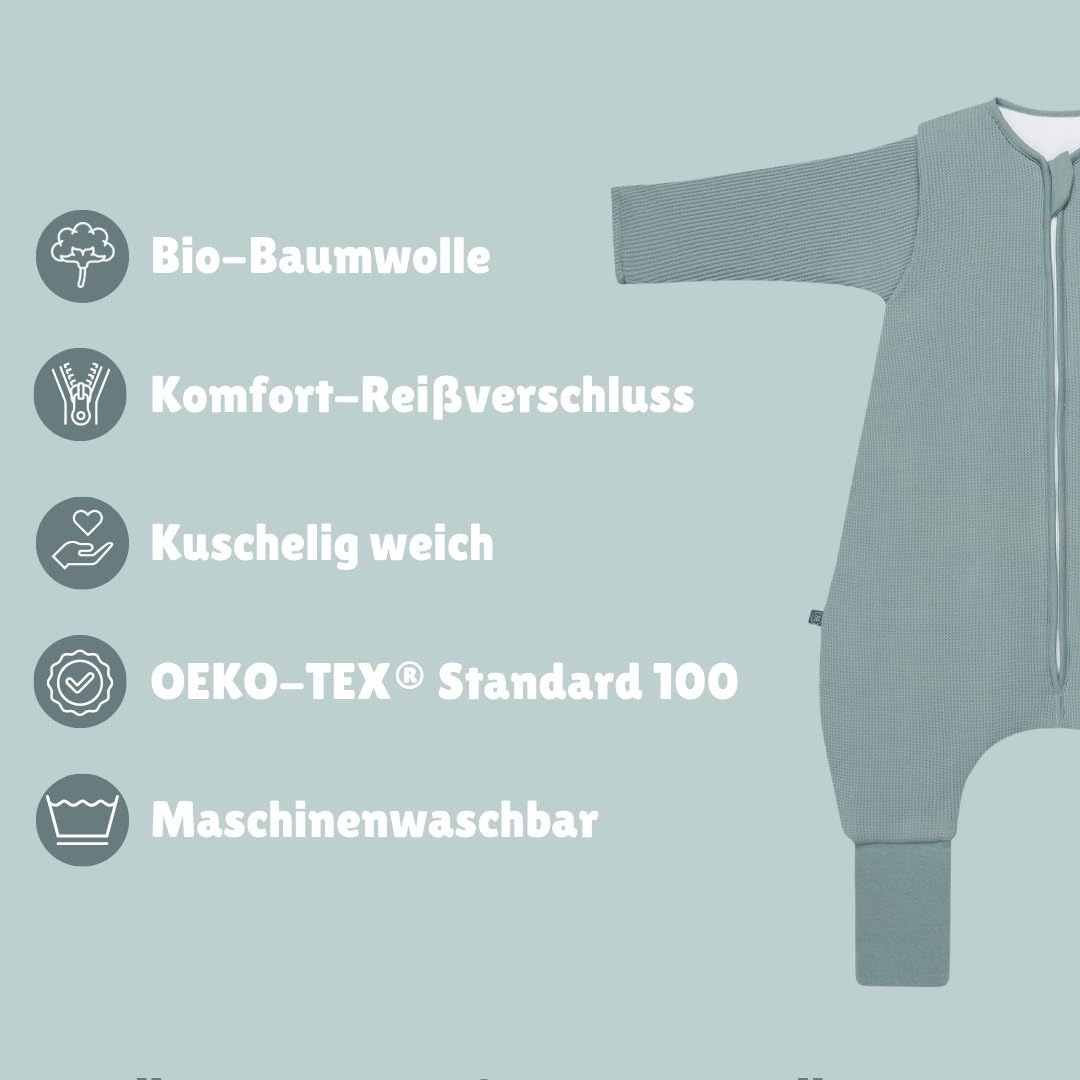 emma & noah Baby Schlafsack – Extra warm & kuschelweich für kalte Nächte – 3.5 TOG, mit Füßen & abnehmbaren Ärmeln, Bio-Baumwolle