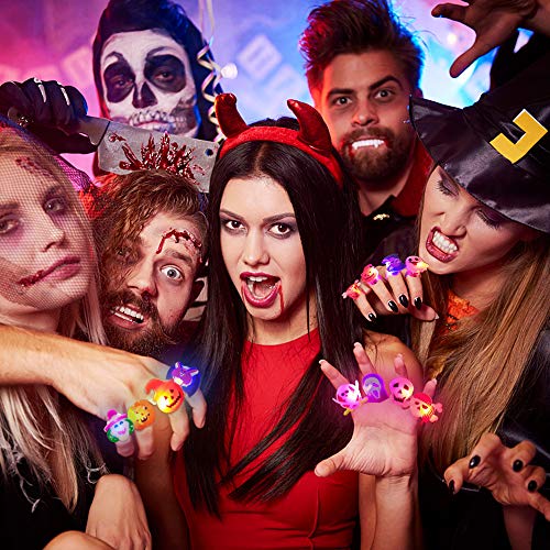 Scientoy Halloween LED Rings, 50 Pcs Light up Rings for Kids & Adults, Halloween Party Favors Supplies in The Dark Rave, Luminous Ring Decorations for Halloween Party & Event with Various Shapes
