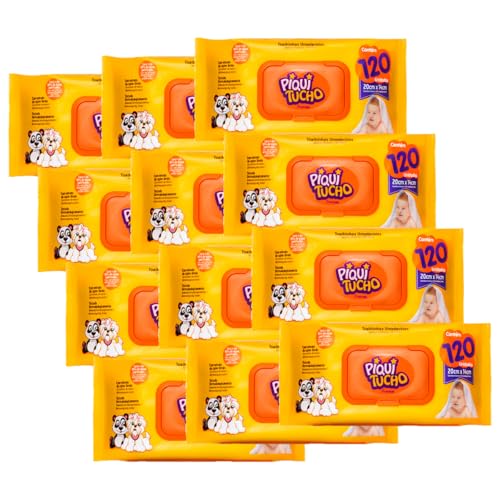 Kit com 12 Pacotes de Lenços Umedecidos Piquitucho 120 Unidades C...