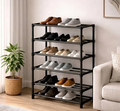 Image of Shoe Rack 6 Layer Shoe Rack for Home Plastic, Thick Strong Pipes for Heavy Load Multipurpose Organizer Rack Shoe, Cloth & Book Storage Shelf for Home, Balcony, Living Room & Workspace