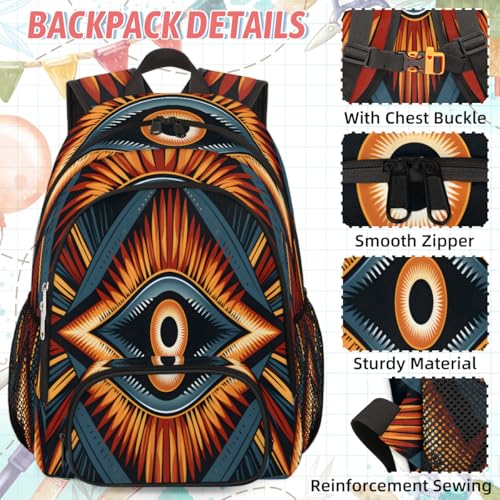 TropicalLife Boho Eyes Backpack with Lunch Box Set, Back Pack and Lunch Bag Boho Eyes Waterproof Casual Daypack Bag for Work Travel2