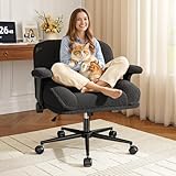DurayLoly Cross Legged Office Chair with Flip-Up Arms, Wide Criss Cross Chair with Wheels & Extra-Deep Seat Thickened for Home Office,Vanity, Bedroom,Apartment Dorms,Plush Cushion,Cute,Comfy,Black