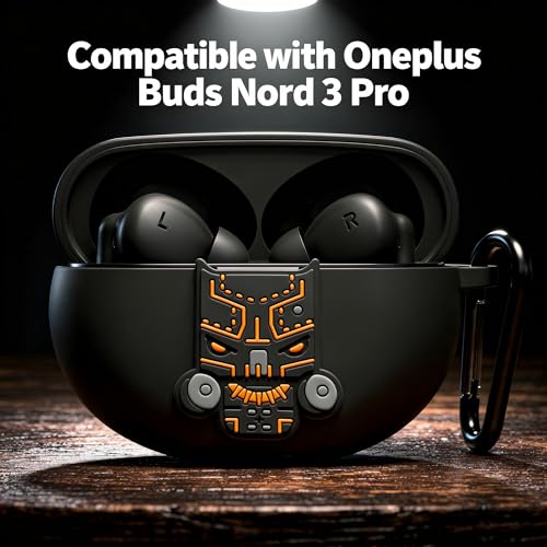Image of New Silicone Case Compatible with Oneplus Buds Nord 3 Pro (2024) Protective Soft Silicone 360 Full Protection Dust-Proof Shockproof Case Cover with Hook (Cover Only) (Black-Panther)