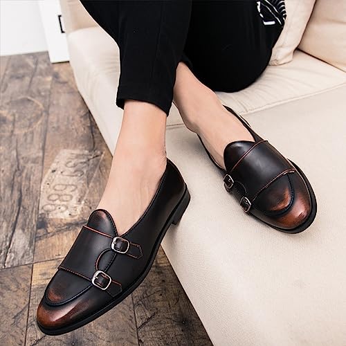 Men's Monk Strap Loafer Leather Slip-On Shallow Mouth Backless Oxford Shoes Casual Business Dress Shoes4