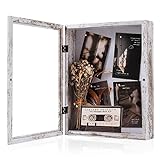 Muzilife 11x14 Shadow Box Picture Frame - 2.16' Interior Deep Wood & Glass Rectangle Display Case Ready to Hang Memory Box Baby Sports Memorabilia, Pins, Awards, Tickets, and Photos, Rustic White
