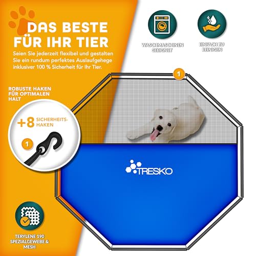 TRESKO® Welpenlaufstall 60 cm hoch mit Dach & Erdankern | Welpenauslauf 8-teilig | Hundelaufstall faltbar mit Tür | Aufbau werkzeugfrei | Tierlaufstall Hunde wetterfest
