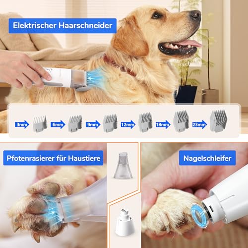 Hundeschermaschine mit Staubsauger, 12000 Pa Saugt 99.99% der Tierhaare, Leise Schermaschine für Hunde Katzen,,Hundehaarschneidemaschine mit 6 Pflegewerkzeugen, 2L Staubbehälter – Bild 5