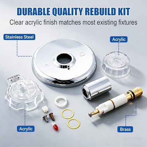 Avenuebool Single Lever Tub and Shower Rebuild Kit, Compatible with Mixet Shower Valves Repair Parts, Includes Cartridge Stem, Shallow Flange, Temperature and Volume Control Handle (Clear Handle) - Thumbnail 6
