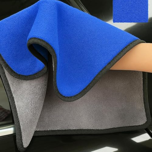 Image of Microfiber Cleaning Cloth for Car, Bike & Home | Ultra Soft, Dual-Sided Blue & Grey Towel | Lint-Free, Scratch-Free | Reusable Duster for Glass, Dashboard, Kitchen 40 X 30 CM