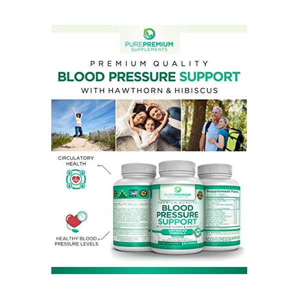 PurePremium Blood Pressure Support Supplement with Hawthorn, Hibiscus & Garlic Extract - Herbal Supplement, Vitamins & Herbs Support Normal Heart Health - 3 Months Supply - 90 Capsules