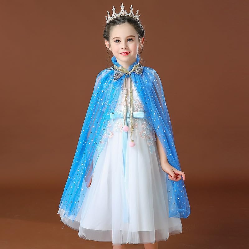 Image of Princess Cape for Girls - Colorful Sequin Cloak with Crown and Wand for Birthday, Halloween, Fancy Dress & Carnival